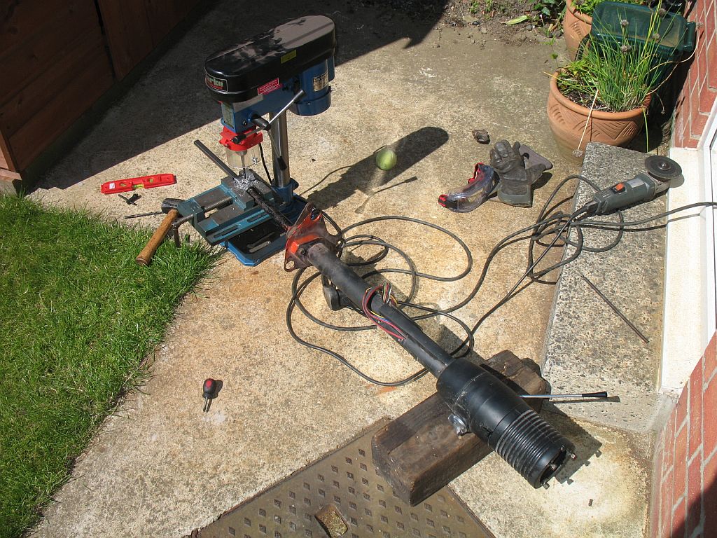 Fitting a Flaming River steering coupler in my sophisticated fully equipped workshop.