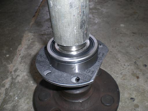 now fit the green bearing and i used a scaffold pole(which is exactley the right diameter)to get the bearing square and partially started before i used the press