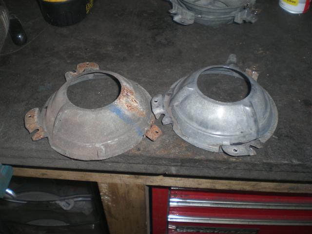 headlight buckets before wire brushing and after.