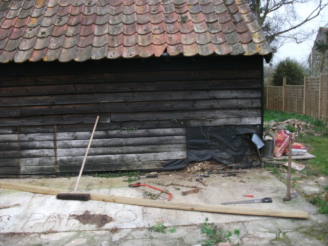 The Barn had the small problem of the fact that a small tree had grown over the years out of the floor and sole plate...