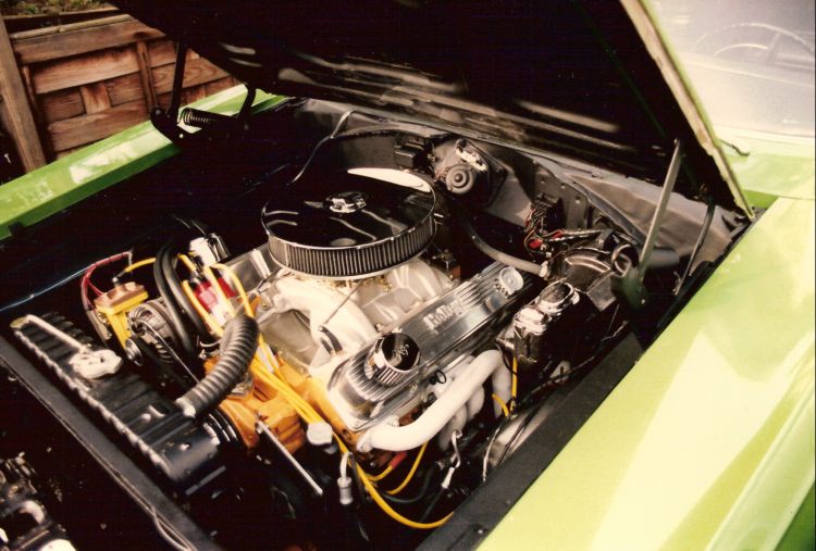 engine bay sporting a fresh coat of Woolworths Cover Plus matt black - Clives recommendation for taking heat out of the engine (rather than reflecting it back). Easy to apply but not very concourse!