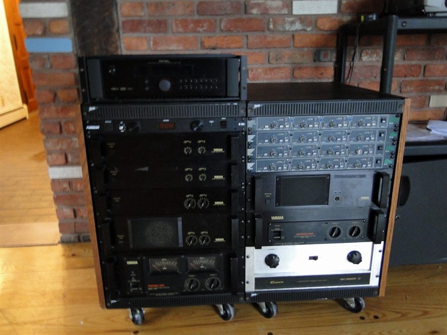 Lots of old Yamaha power amps, an old Crown DC300A and 4 BSS FDS 4 way crossovers,