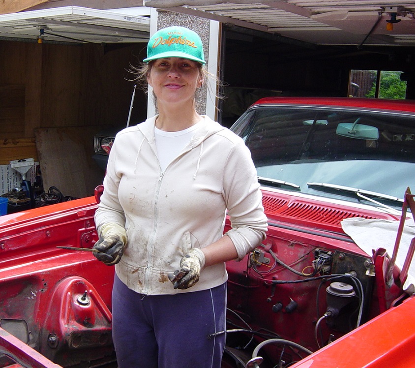 Julie working on the 62 Dart.jpg
